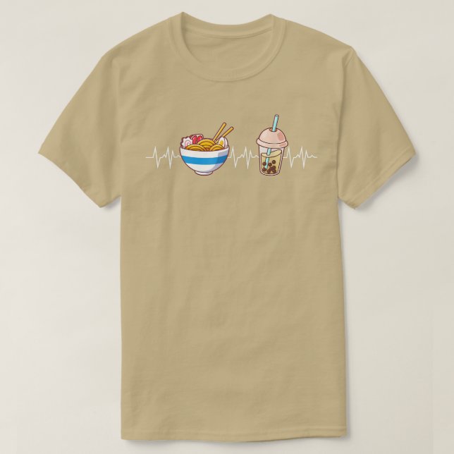 Camiseta Boba E Ramen Heartbeat Kawaii Bubble Tea Noodles (Frente do Design)