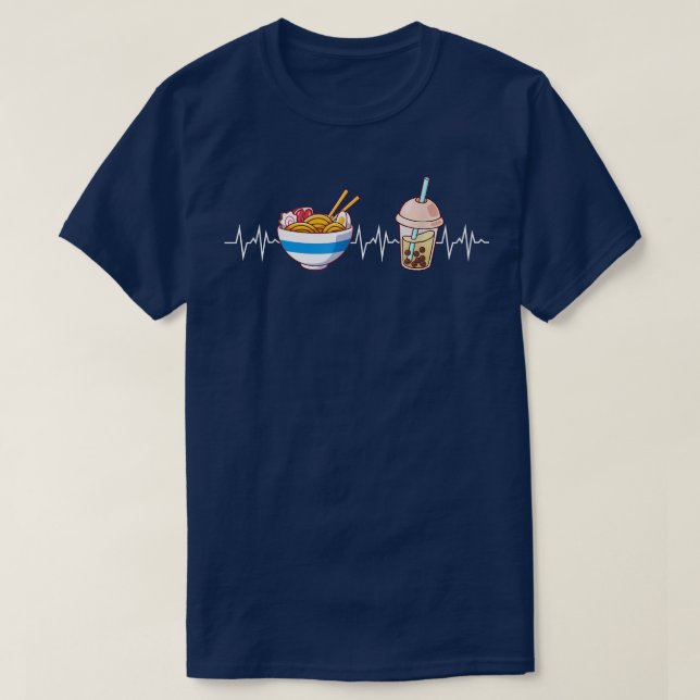 Camiseta Boba E Ramen Heartbeat Kawaii Bubble Tea Noodles (Frente do Design)