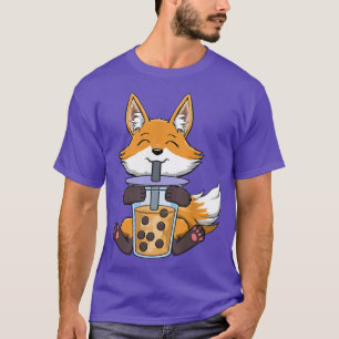 Camiseta Boba Fox Bebendo Bubble Tea Kawaii Japonês Boba