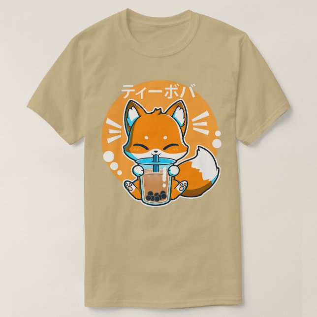 Camiseta Boba Fox Bebendo Kawaii Japonês Fox Bubble milk (Frente do Design)