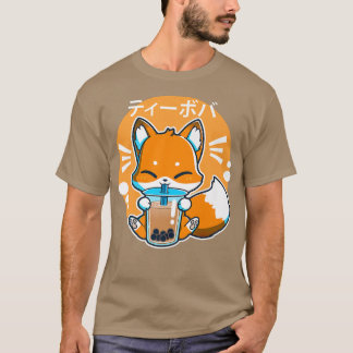 Camiseta Boba Fox Bebendo Kawaii Japonês Fox Bubble milk