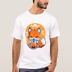 Camiseta Boba Fox Bebendo Kawaii Japonês Fox Bubble milk