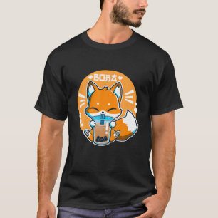 Camiseta Boba Fox Drinking Kawaii Japanese Fox Bubble Milk