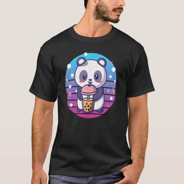 Camiseta Boba Tapioca Pérolas Bolhas Leite Tea Beber Panda (Frente)