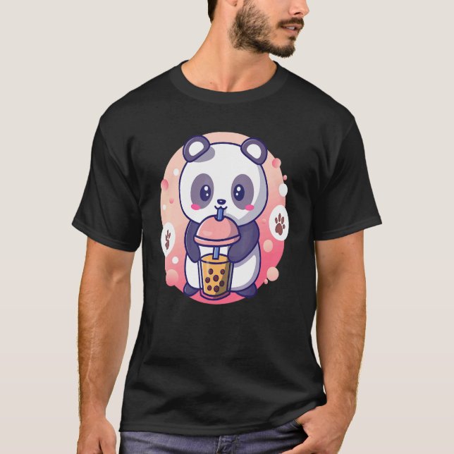 Camiseta Boba Tapioca Pérolas Bolhas Leite Tea Beber Panda (Frente)