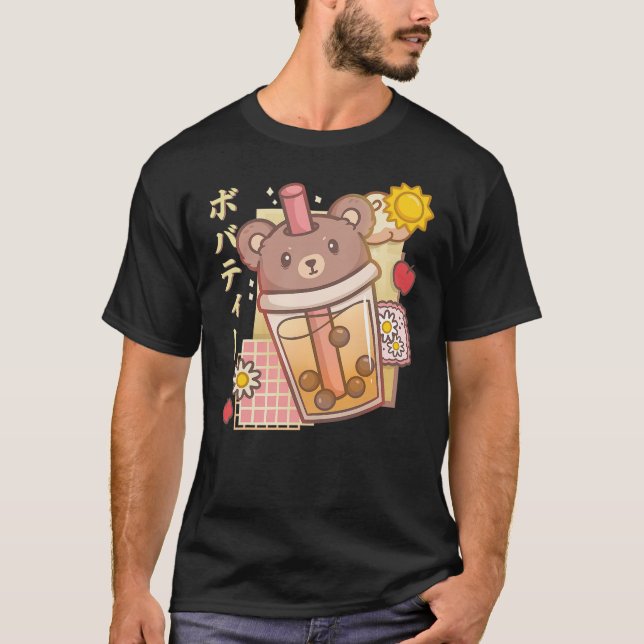 Camiseta Boba Tea Bear Bubble Tea Kawaii Anime Bear (Frente)