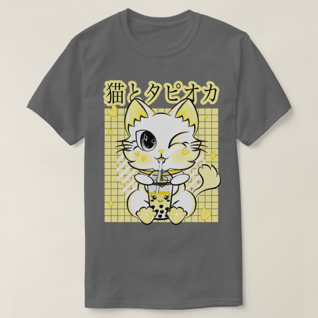 Camiseta Boba Tea Bebendo Neko Kawaii Cat Pastel Retro Sty (Frente do Design)
