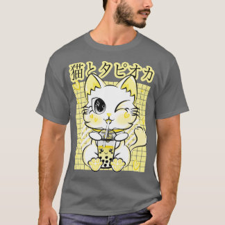 Camiseta Boba Tea Bebendo Neko Kawaii Cat Pastel Retro Sty