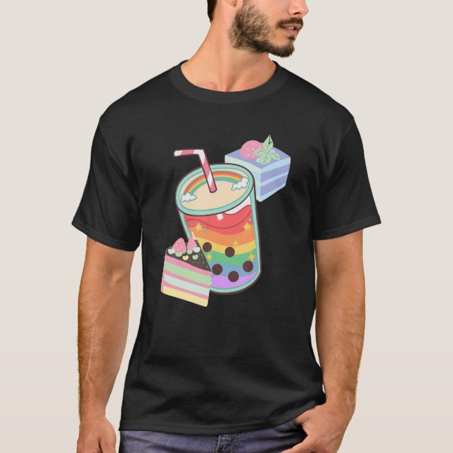 Camiseta Boba Tea Bubble milk Kawaii Tapioca Rainbow Aesthe (Frente)