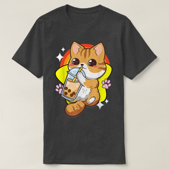 Camiseta Boba Tea Bubble Tea Cat Anime Kawaii Neko Lover Ja (Frente do Design)