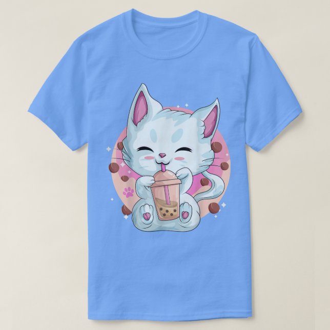 Camiseta Boba Tea Cat Animes Para Mulheres, Kawaii Bubble (Frente do Design)