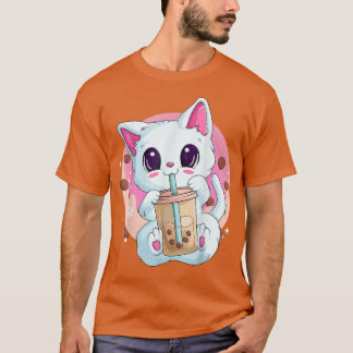 Camiseta Boba Tea Cat Animes Para Mulheres, Kawaii Bubble