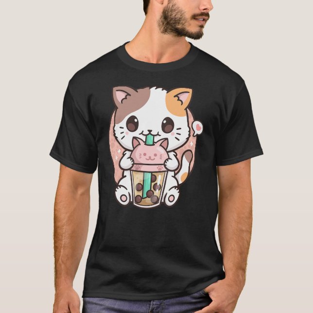 Camiseta Boba Tea Cat Bubble Tea Cat Kawaii Anime Neko (Frente)