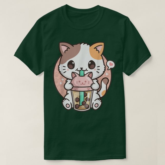 Camiseta Boba Tea Cat Bubble Tea Cat Kawaii Anime Neko (Frente do Design)