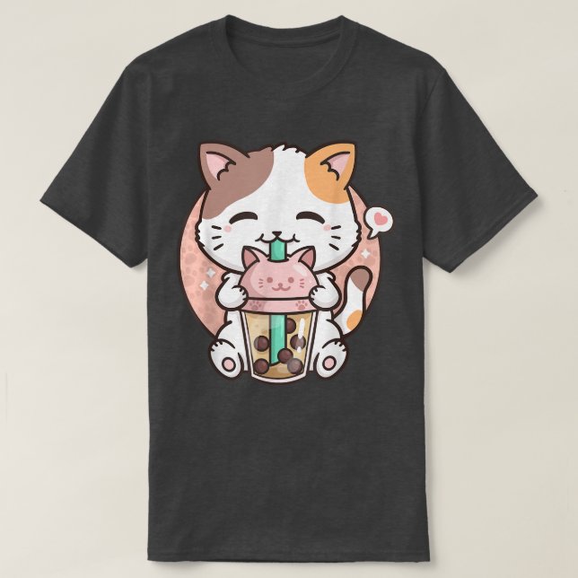 Camiseta Boba Tea Cat Bubble Tea Cat Lact Tea Kawaii Anime (Frente do Design)