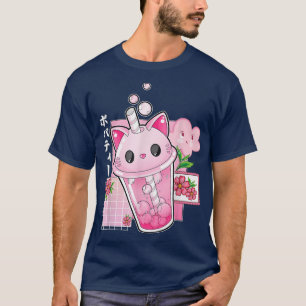 Camiseta Boba Tea Cat Bubble Tea Kawaii Anime Japonesa
