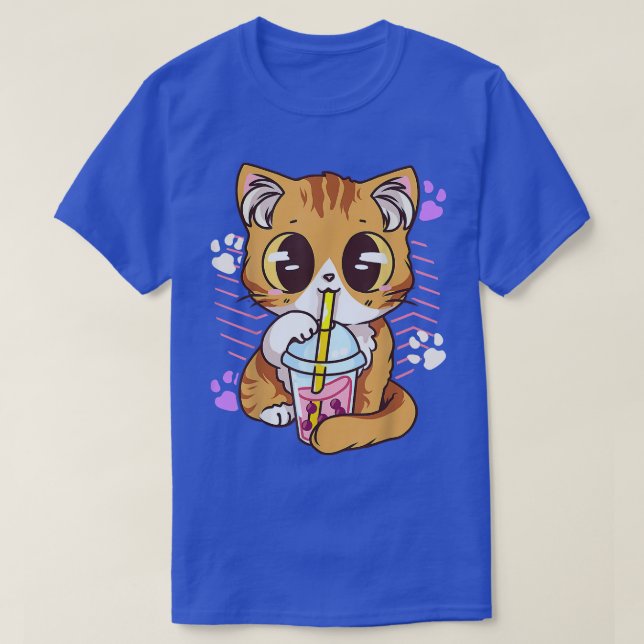 Camiseta Boba Tea Cat Bubble Tea Kawaii Anime Japonesa (Frente do Design)
