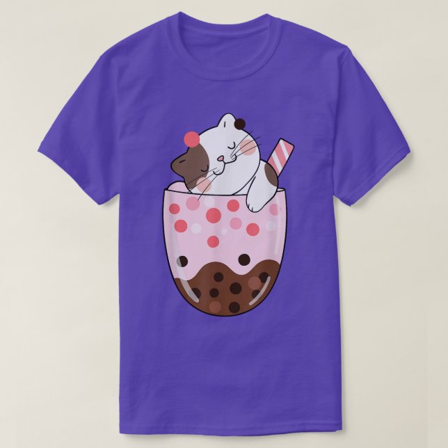 Camiseta Boba Tea Cat Bubble Tea Kawaii Anime Japonesa (Frente do Design)