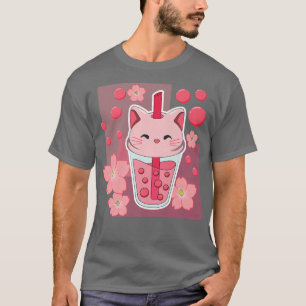 Camiseta Boba Tea Cat Bubble Tea Kawaii Anime Japonesa