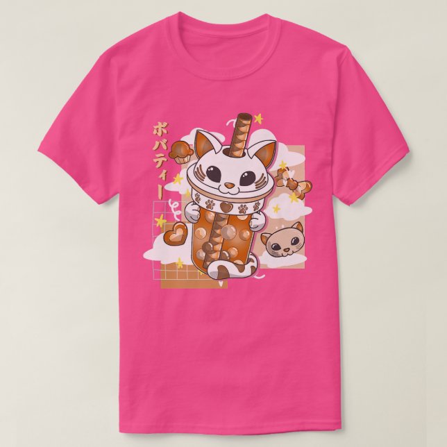 Camiseta Boba Tea Cute Cat Bubble Tea Kawaii Anime Japonês (Frente do Design)