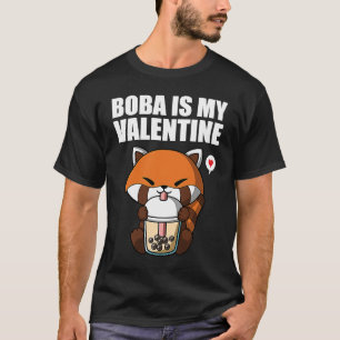 Camiseta Boba Tea é Meu Panda Vermelho do Dia dos Namorados