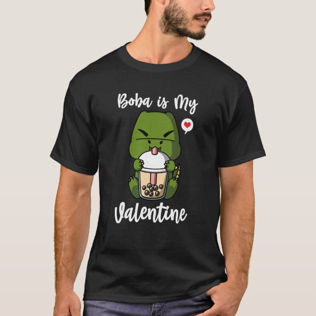 Camiseta Boba Tea é minha Namorados Rex Dinosaur Anti Valen (Frente)