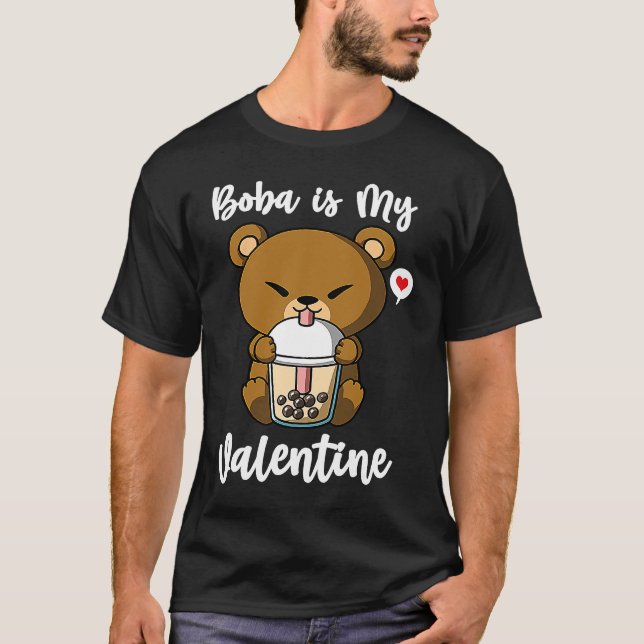 Camiseta Boba Tea is My Valentine Bear Anti Valentines Day (Frente)