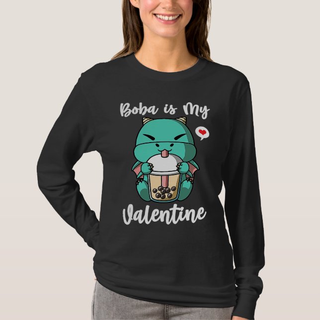 Camiseta Boba Tea is My Valentine Dragon Anti Valentines Da (Frente)