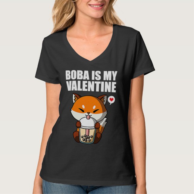 Camiseta Boba Tea is My Valentine Fox Anti Valentines Day 1 (Frente)