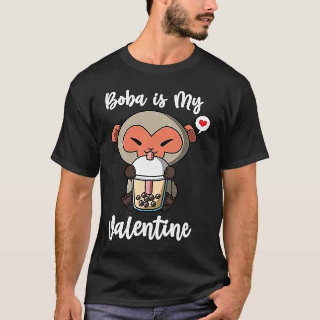 Camiseta Boba Tea is My Valentine Macaque Monkey Anti Valen (Frente)