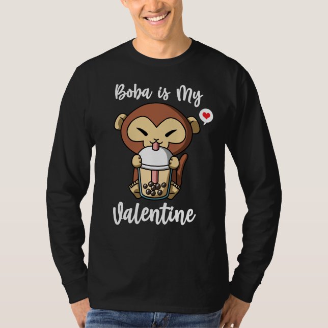 Camiseta Boba Tea is My Valentine Monkey Anti Valentines Da (Frente)