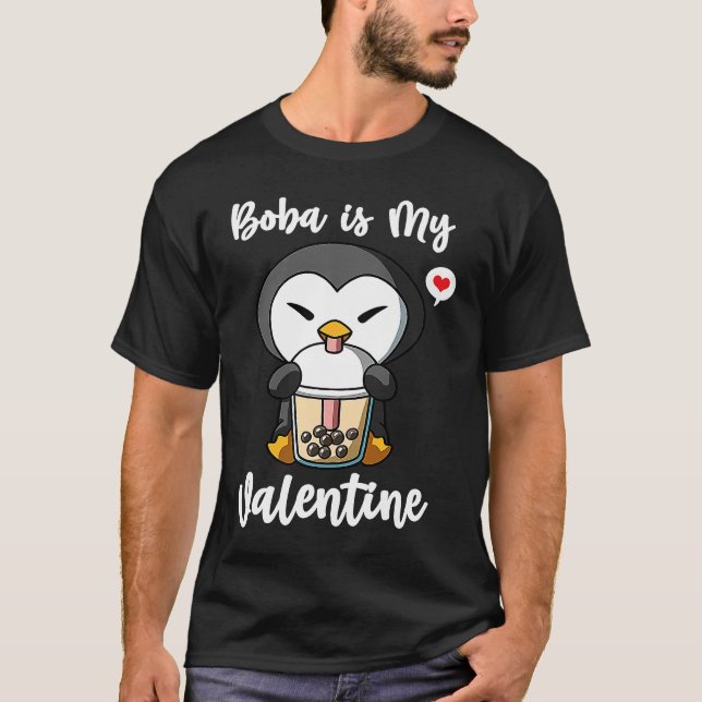 Camiseta Boba Tea is My Valentine Penguin Anti Valentines D (Frente)