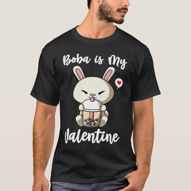 Camiseta Boba Tea is My Valentine Rabbit Anti Valentines Da (Frente)