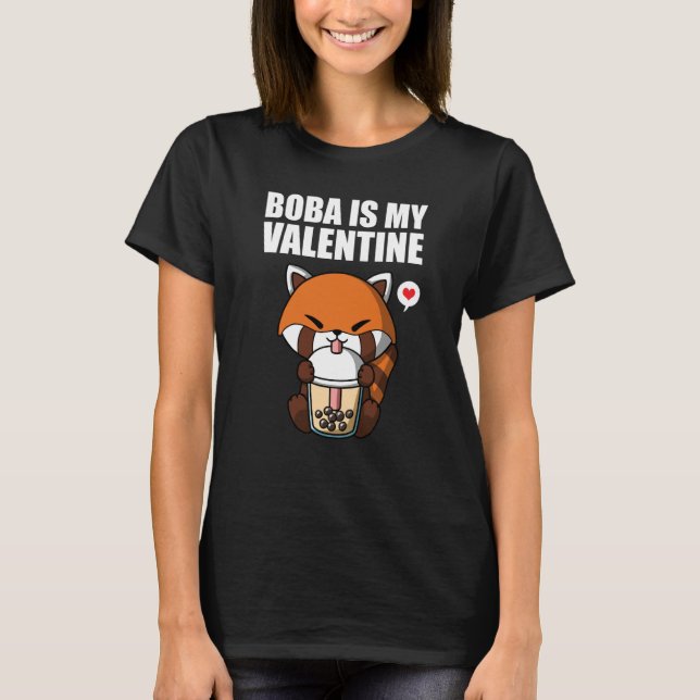 Camiseta Boba Tea is My Valentine Red Panda Anti Valentines (Frente)