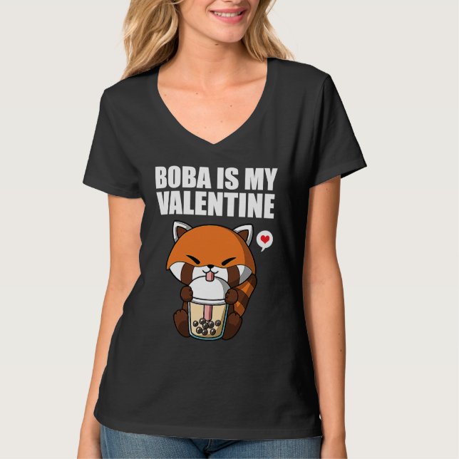 Camiseta Boba Tea is My Valentine Red Panda Anti Valentines (Frente)