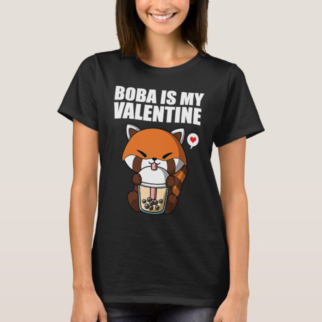 Camiseta Boba Tea is My Valentine Red Panda Anti Valentines (Frente)
