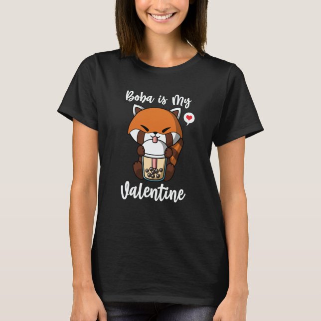 Camiseta Boba Tea is My Valentine Red Panda Anti Valentines (Frente)