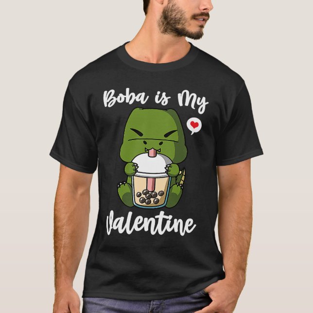Camiseta Boba Tea is My Valentine T Rex Dinosaur Anti Valen (Frente)