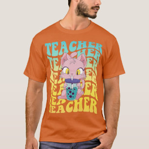 Camiseta Boba Teacher Kawaii Cat Groovy De Volta À Escola