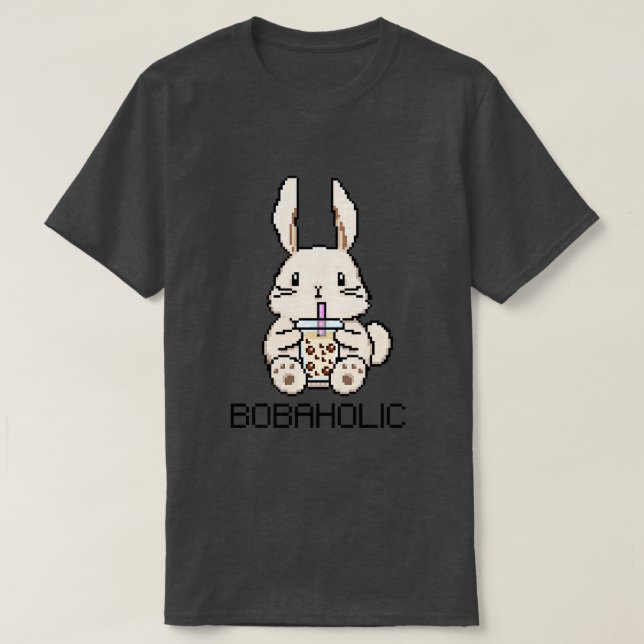 Camiseta Bobaholic Pixel Bunny ama Boba Tea (Frente do Design)