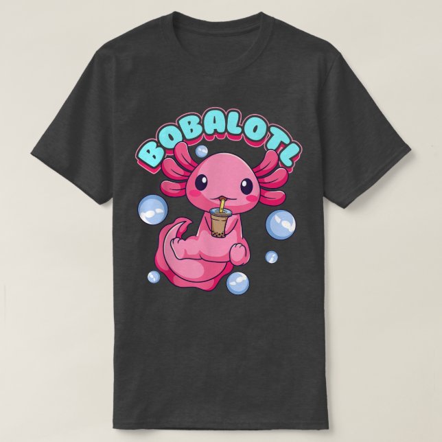 Camiseta Bobalotl Cute Kawaii Axolotl Bebendo Boba Tea Bu (Frente do Design)