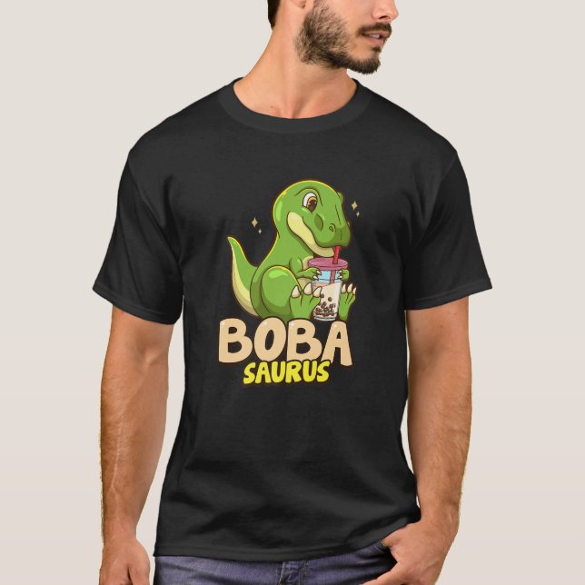 Camiseta Bobasaurus Cute Dinossaur Boba Bubble milk Tea Lov (Frente)
