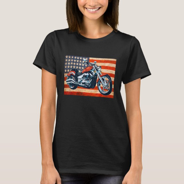 Camiseta Bobber Motorcycle 4 de julho American Flag Rider (Frente)