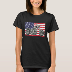 Camiseta Bobber Motorcycle Julho 4 Veterus American Flag R