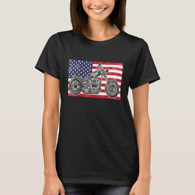 Camiseta Bobber Motorcycle Julho 4 Veterus American Flag R (Frente)