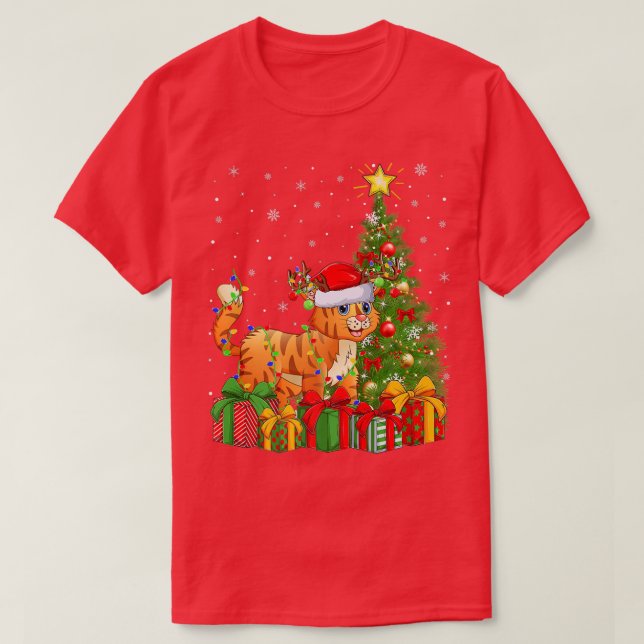 Camiseta Bobcat Lighting Xmas Tree Santa Hat Bobcat Christm (Frente do Design)