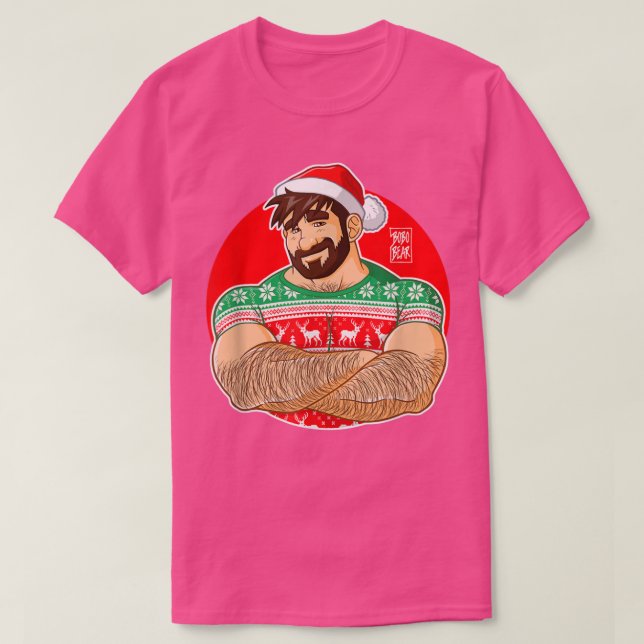 Camiseta Bobo BearAdam gosta de cruzar armas no Natal Par (Frente do Design)