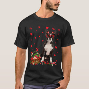 Camiseta BoBoston Terrier Valentine Day Dog Heart Flowers