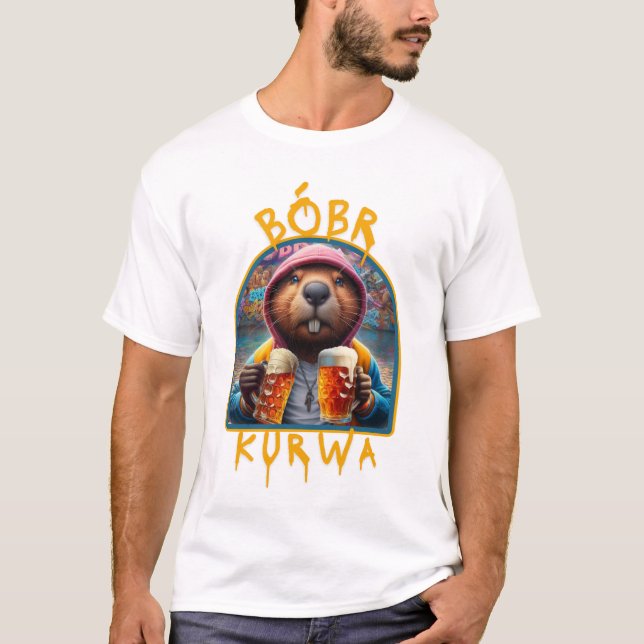Camiseta Bóbr Kurwa Bebendo Beer (Frente)