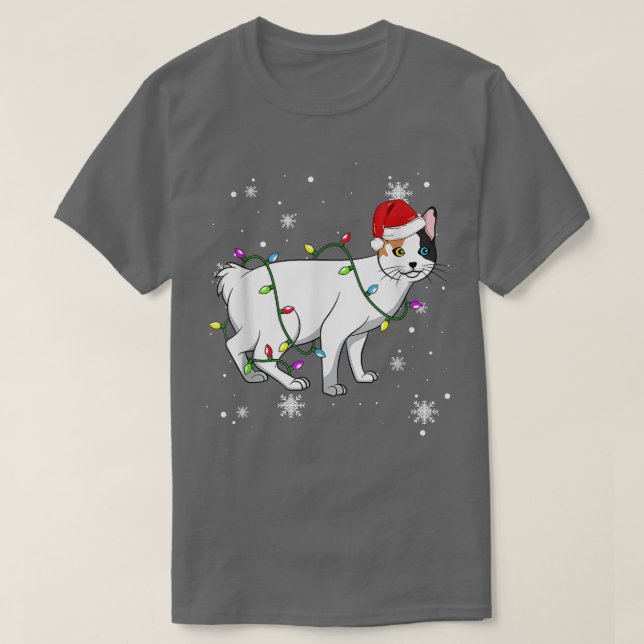 Camiseta Bobtail japonês Cat natal Luzes natalinas Ca (Frente do Design)